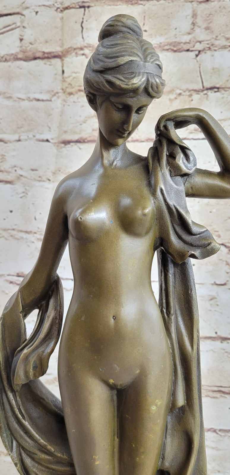 Nude Young Woman Female Elegant Bronze Marble Statue Bookend Book End Gift