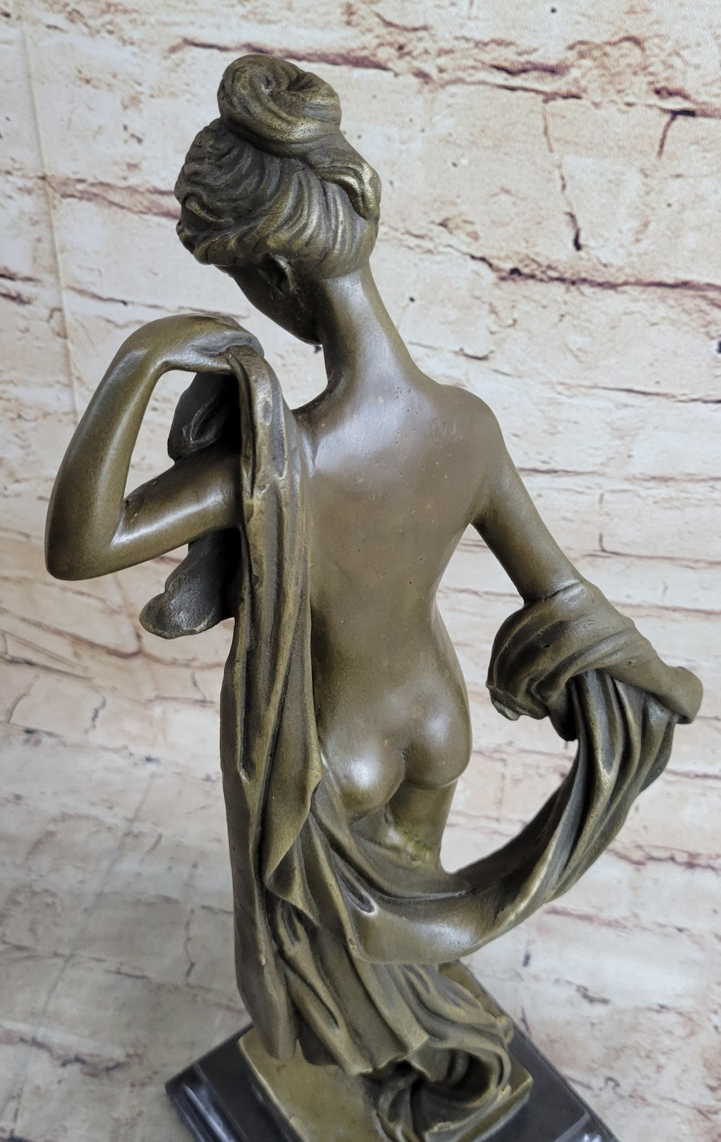 Nude Young Woman Female Elegant Bronze Marble Statue Bookend Book End Gift
