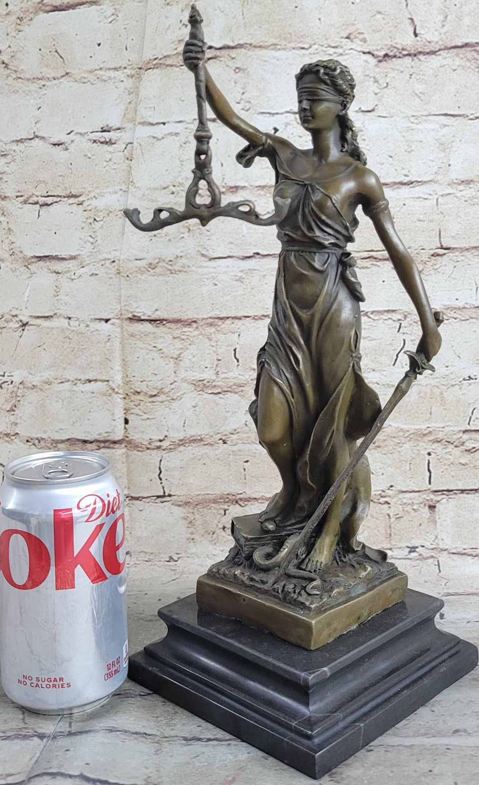 Hot Cast Bronze Sculpture Statue Lady of Blind Justice Scales Sword Marble Base