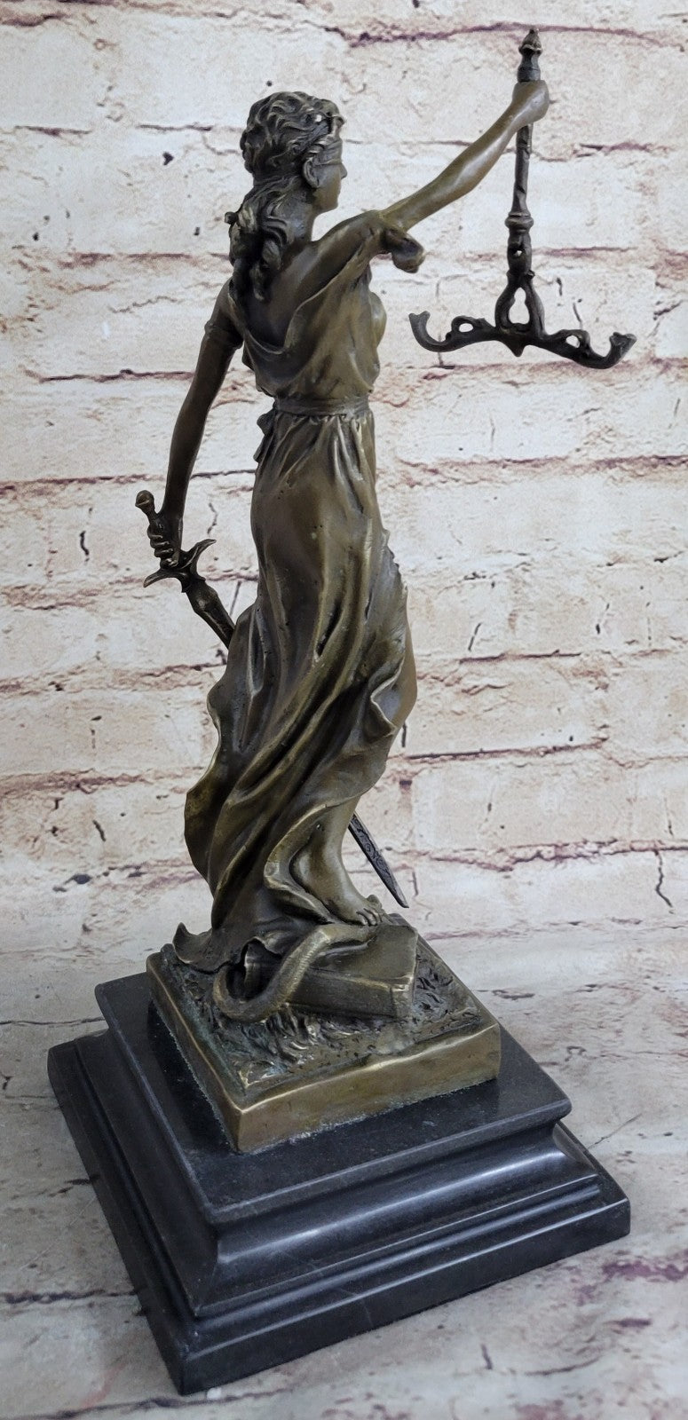 Hot Cast Bronze Sculpture Statue Lady of Blind Justice Scales Sword Marble Base
