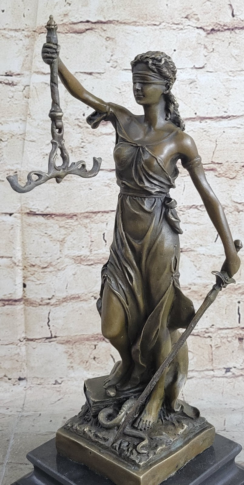 Hot Cast Bronze Sculpture Statue Lady of Blind Justice Scales Sword Marble Base