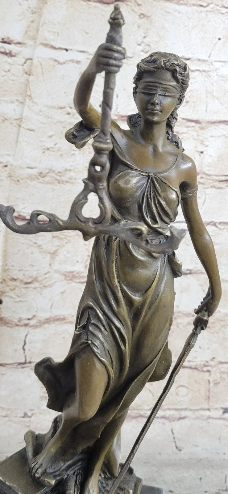 Hot Cast Bronze Sculpture Statue Lady of Blind Justice Scales Sword Marble Base