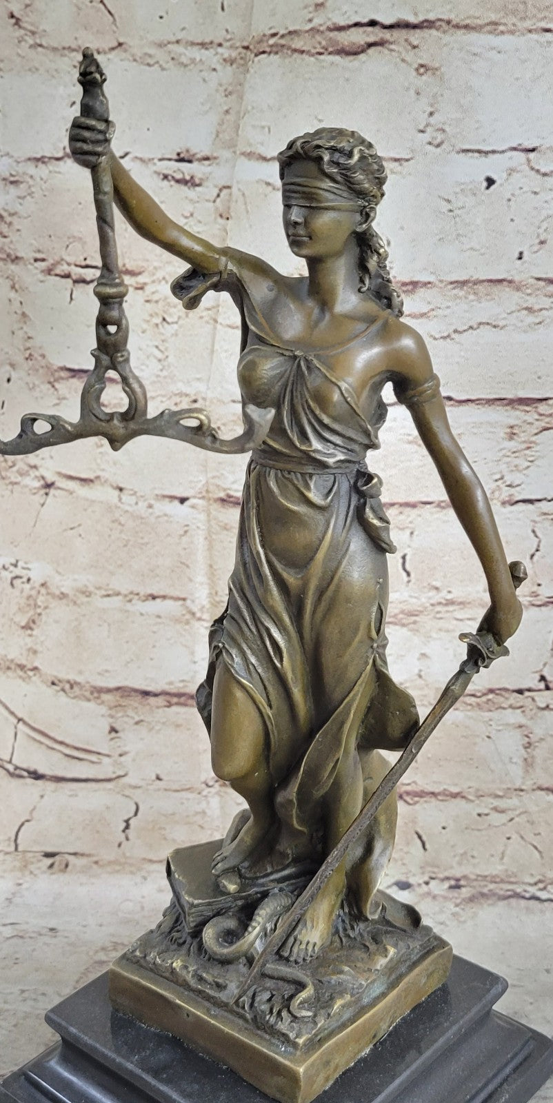 Hot Cast Bronze Sculpture Statue Lady of Blind Justice Scales Sword Marble Base