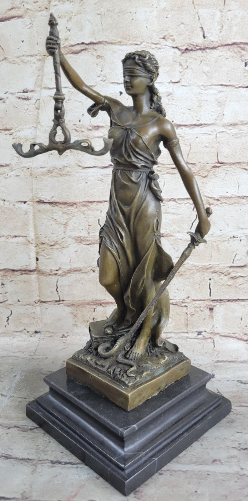 Hot Cast Bronze Sculpture Statue Lady of Blind Justice Scales Sword Marble Base