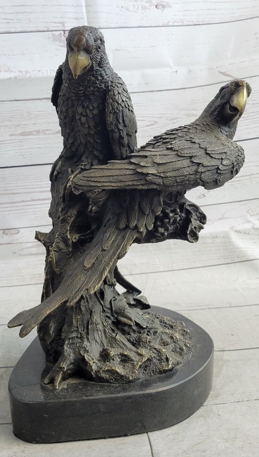 Handcrafted bronze sculpture SALE Parrots Brazilian Two Milo Original Signed dec