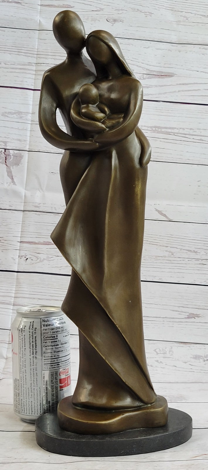 Bronze Sculpture Modern Art Signed Original Male And Female Holding Baby Figurin