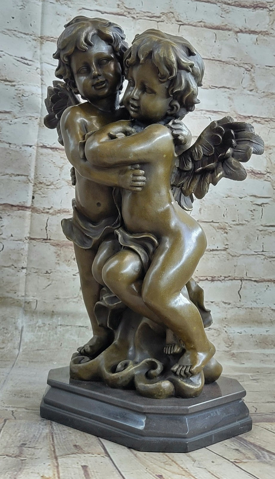 Angelic Serenity: Genuine Bronze Statue of Twin Brothers Puti by Moreau