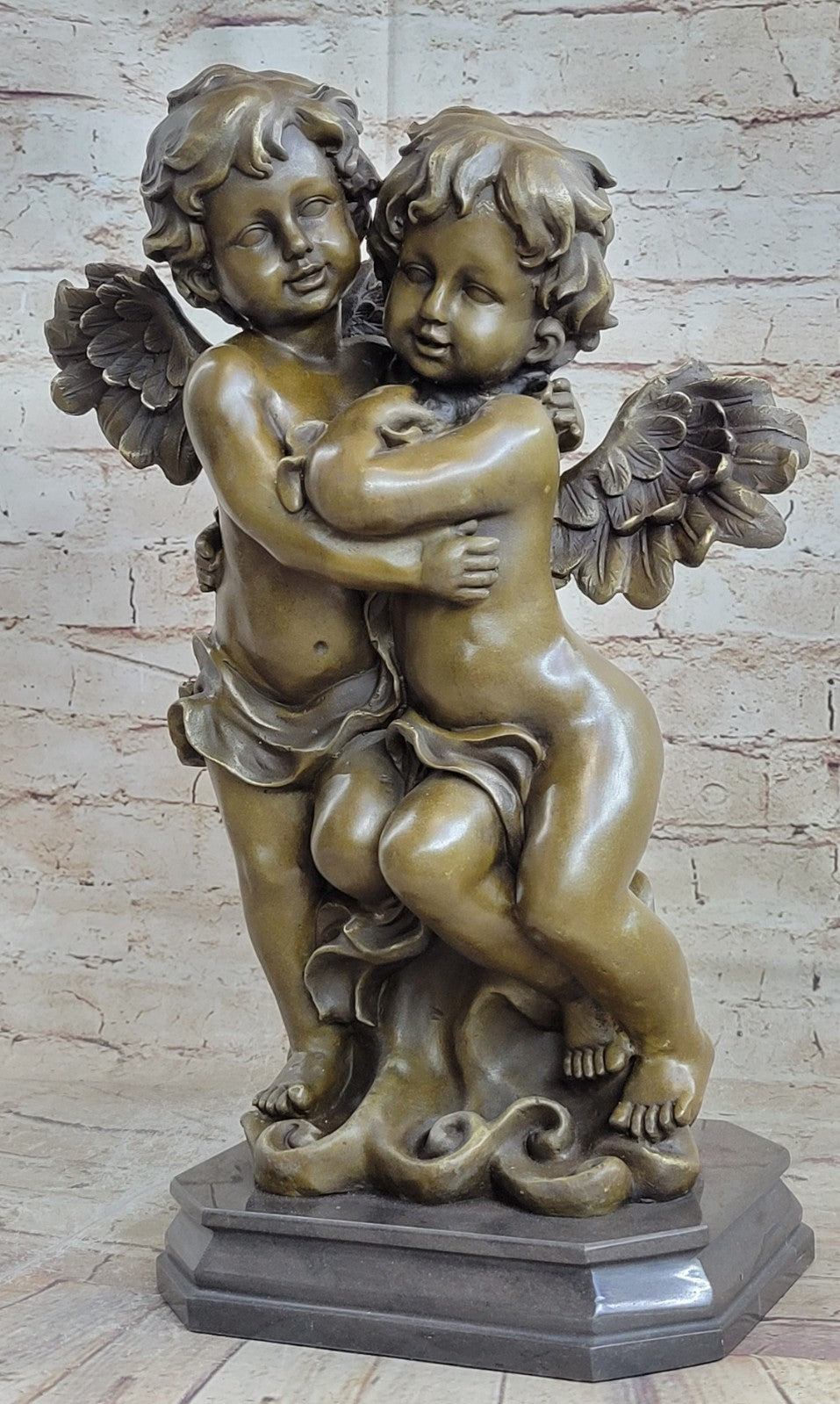 Angelic Serenity: Genuine Bronze Statue of Twin Brothers Puti by Moreau