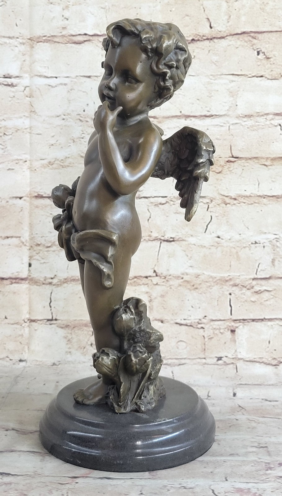 French Putti Cherub Gilt Bronze with Wings/Gift Nouveau Lost Wax Figurine Figure