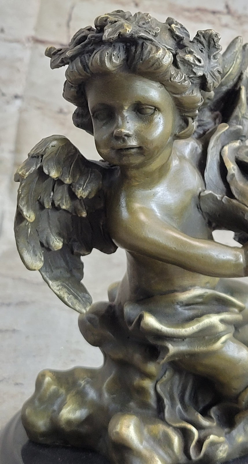 BRONZE CANDLE HOLDER ANGEL FIGURINE - STATUE W/ MARBLE BASE HOT CAST FIGURE GIFT