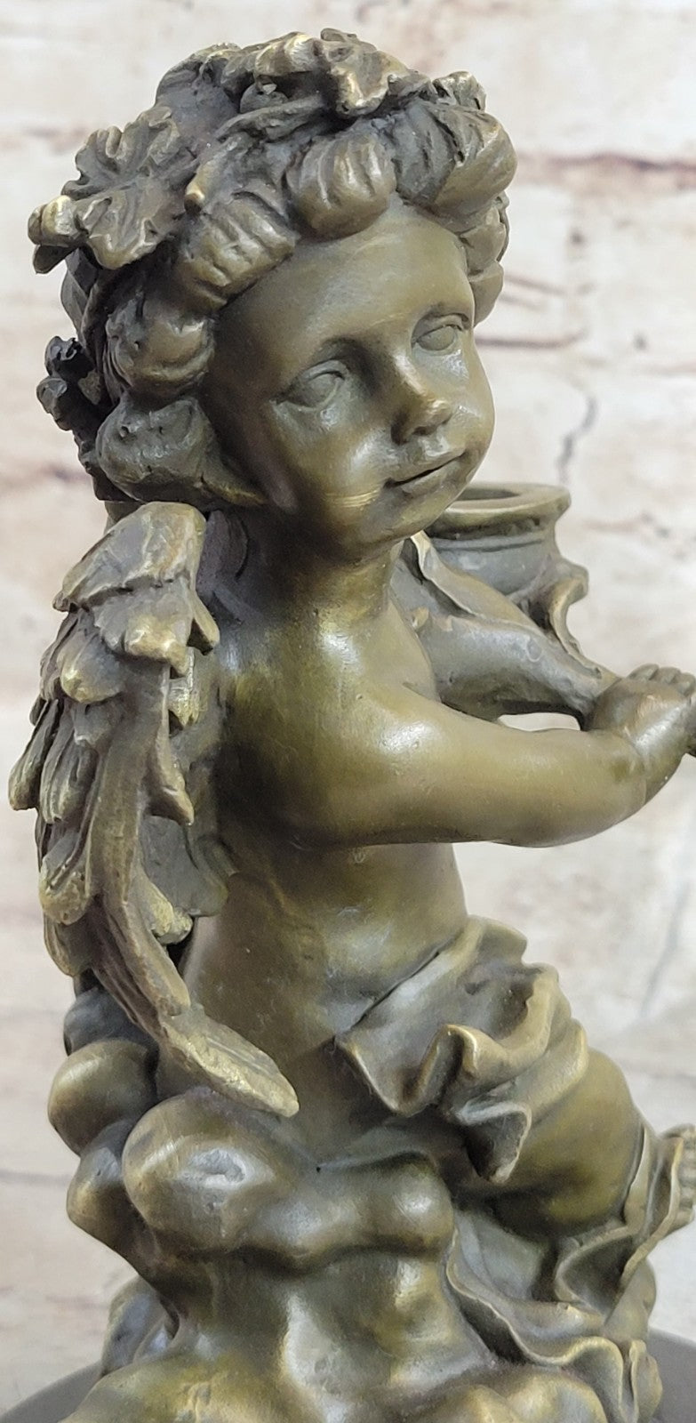 BRONZE CANDLE HOLDER ANGEL FIGURINE - STATUE W/ MARBLE BASE HOT CAST FIGURE GIFT