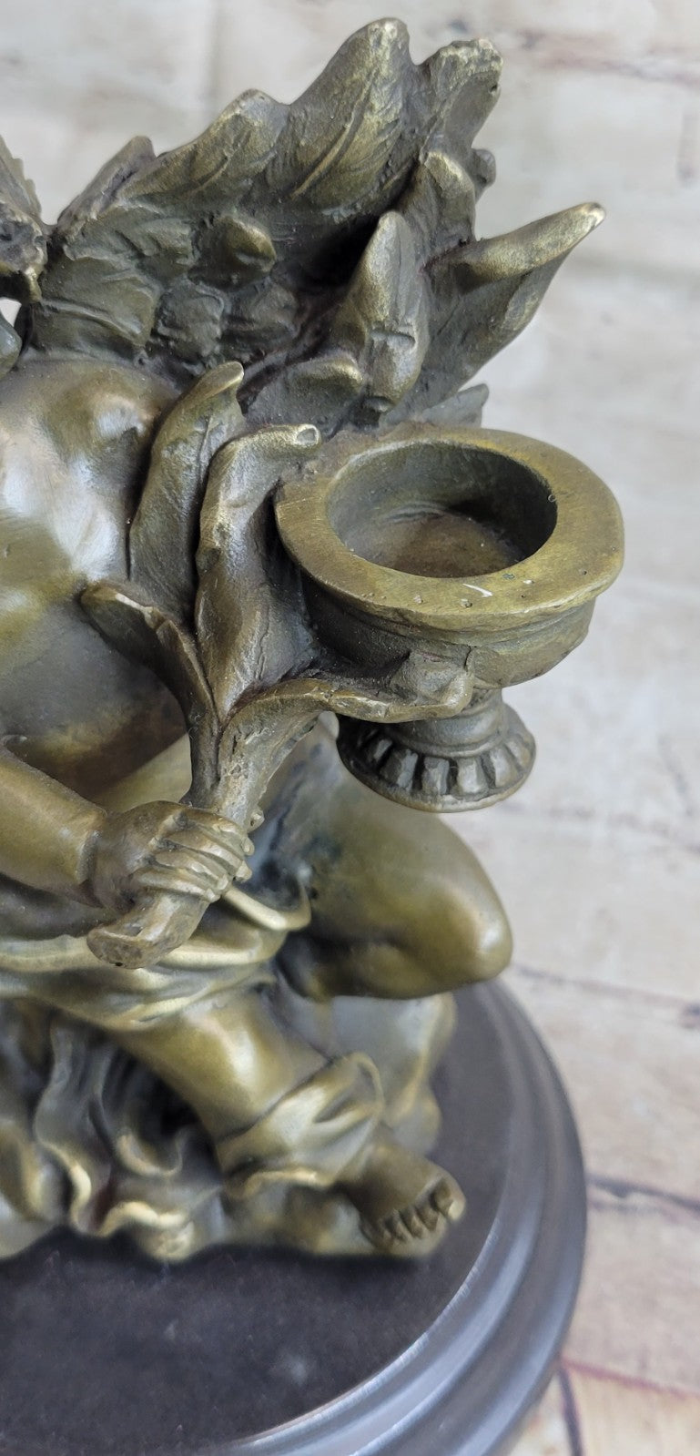 BRONZE CANDLE HOLDER ANGEL FIGURINE - STATUE W/ MARBLE BASE HOT CAST FIGURE GIFT