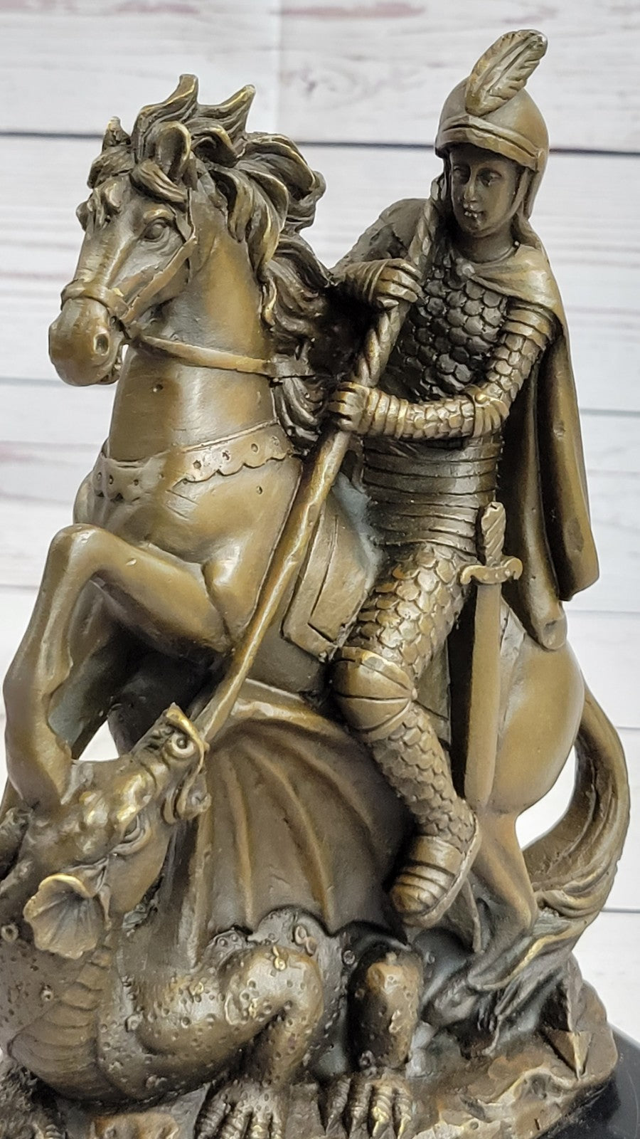 Handcrafted bronze sculpture SALE Catho Saint Military Slayer Dragon George St