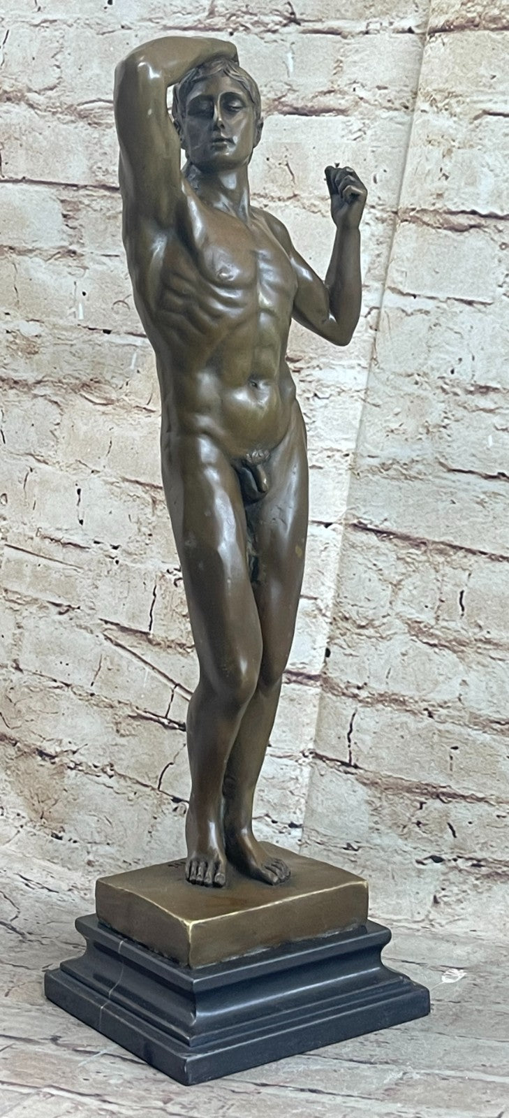 Art Deco Erotic Art Nude Male by Rodin Bronze Sculpture Marble Base Figurine