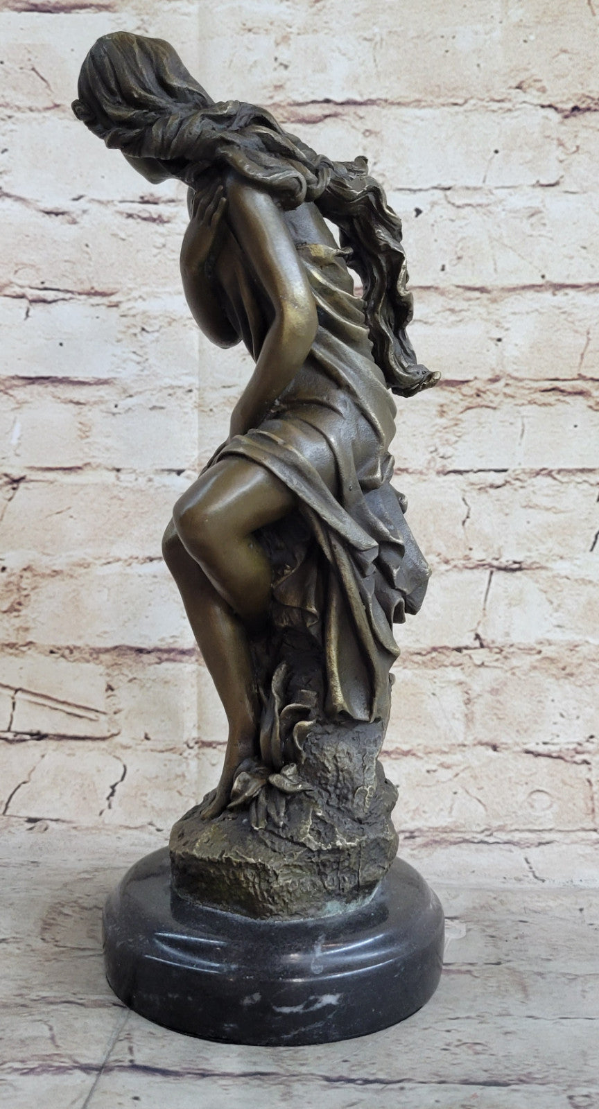 SIGNED: Moreau, BRONZE STATUE FEMALE NUDE ANGEL ART DECOR MARBLE FIGURINE LARGE