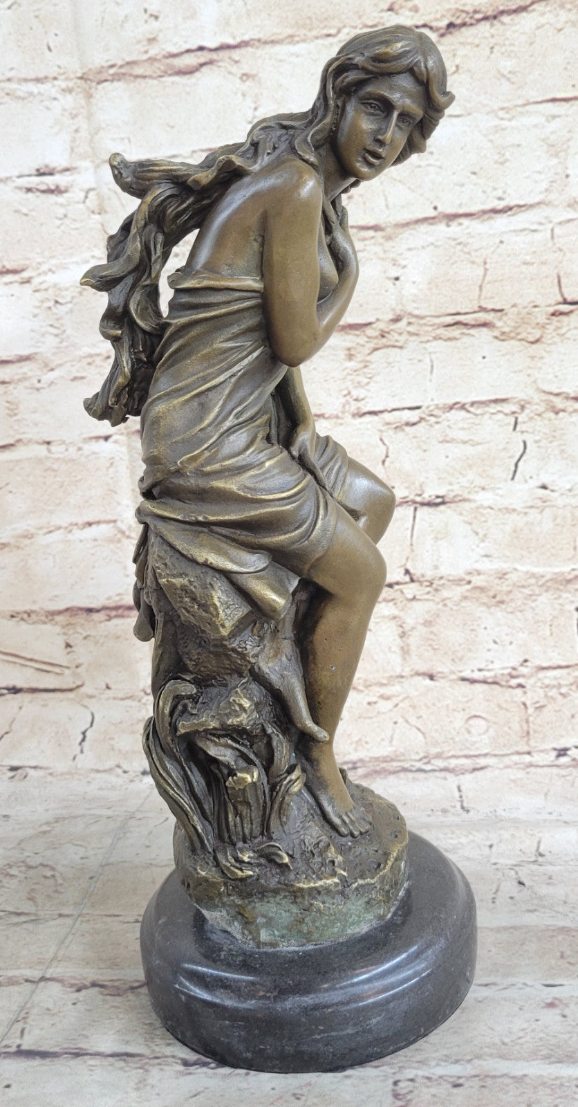 SIGNED: Moreau, BRONZE STATUE FEMALE NUDE ANGEL ART DECOR MARBLE FIGURINE LARGE