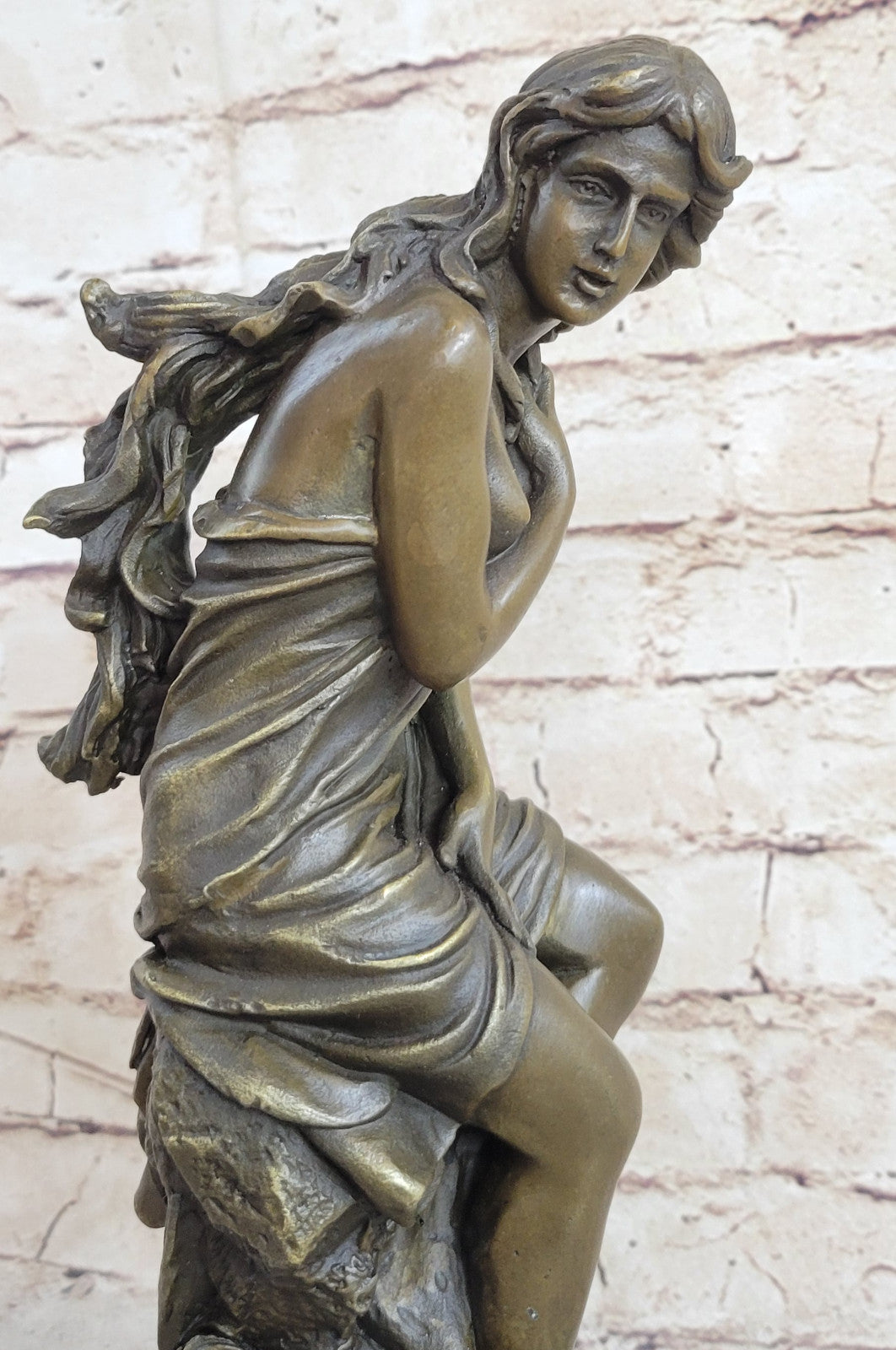 SIGNED: Moreau, BRONZE STATUE FEMALE NUDE ANGEL ART DECOR MARBLE FIGURINE LARGE