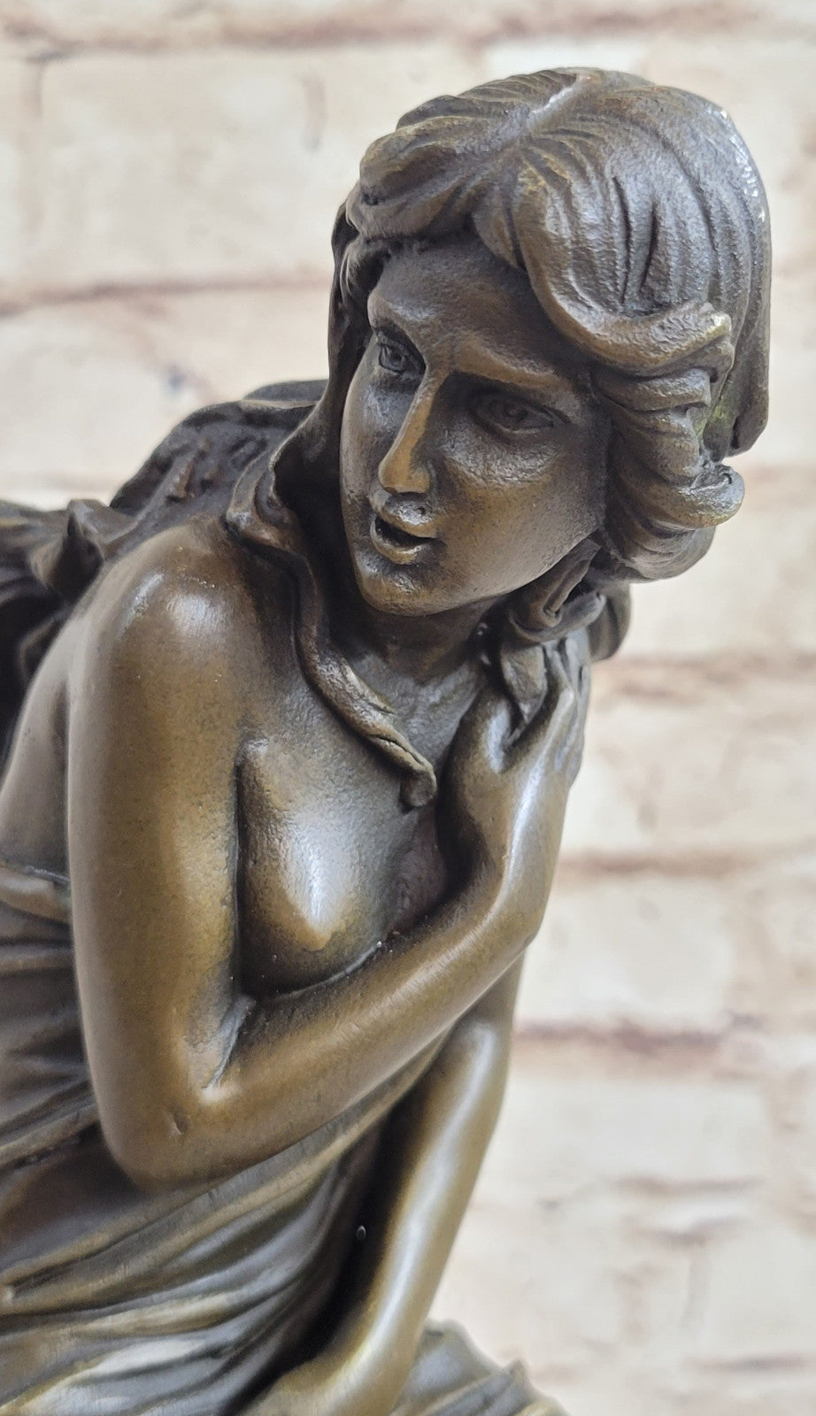 SIGNED: Moreau, BRONZE STATUE FEMALE NUDE ANGEL ART DECOR MARBLE FIGURINE LARGE