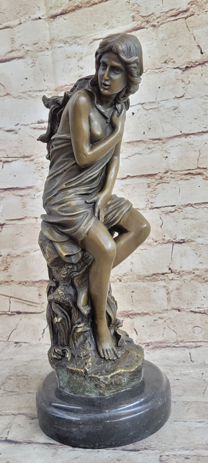 SIGNED: Moreau, BRONZE STATUE FEMALE NUDE ANGEL ART DECOR MARBLE FIGURINE LARGE