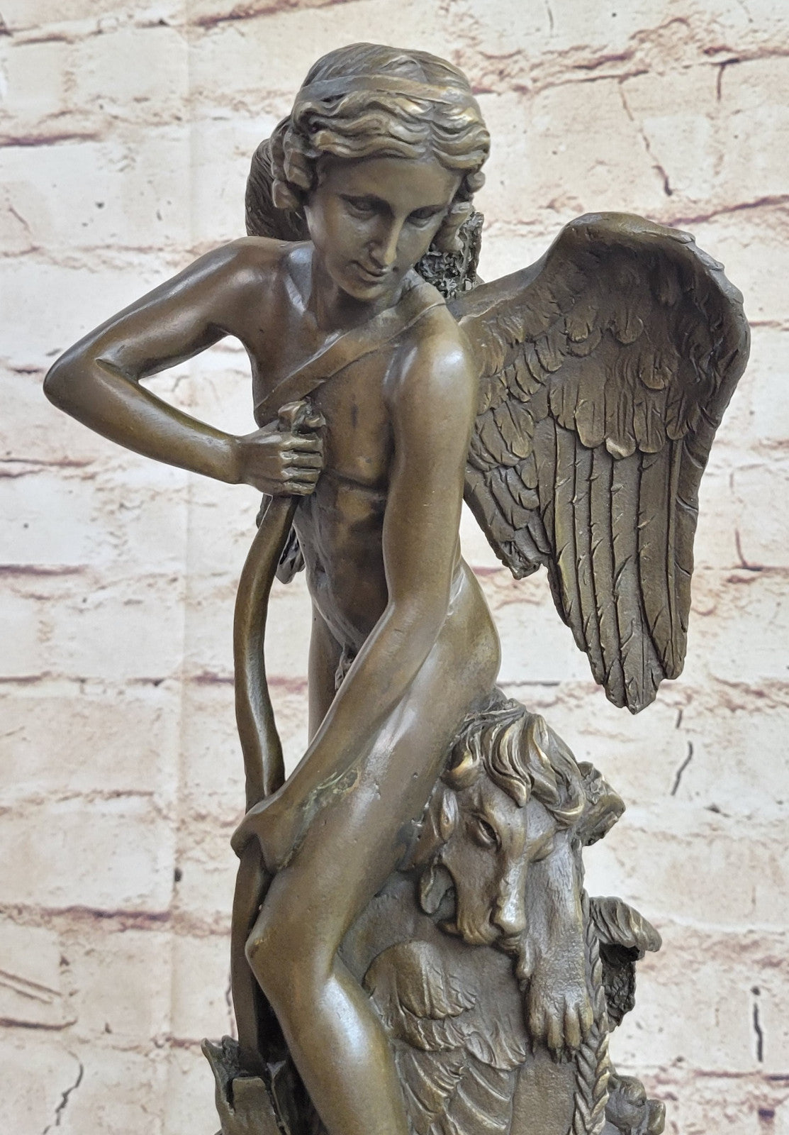 Cupid Romantic Lovers Bronze Wedding Anniversary Bronze Signed Sculpture Statue