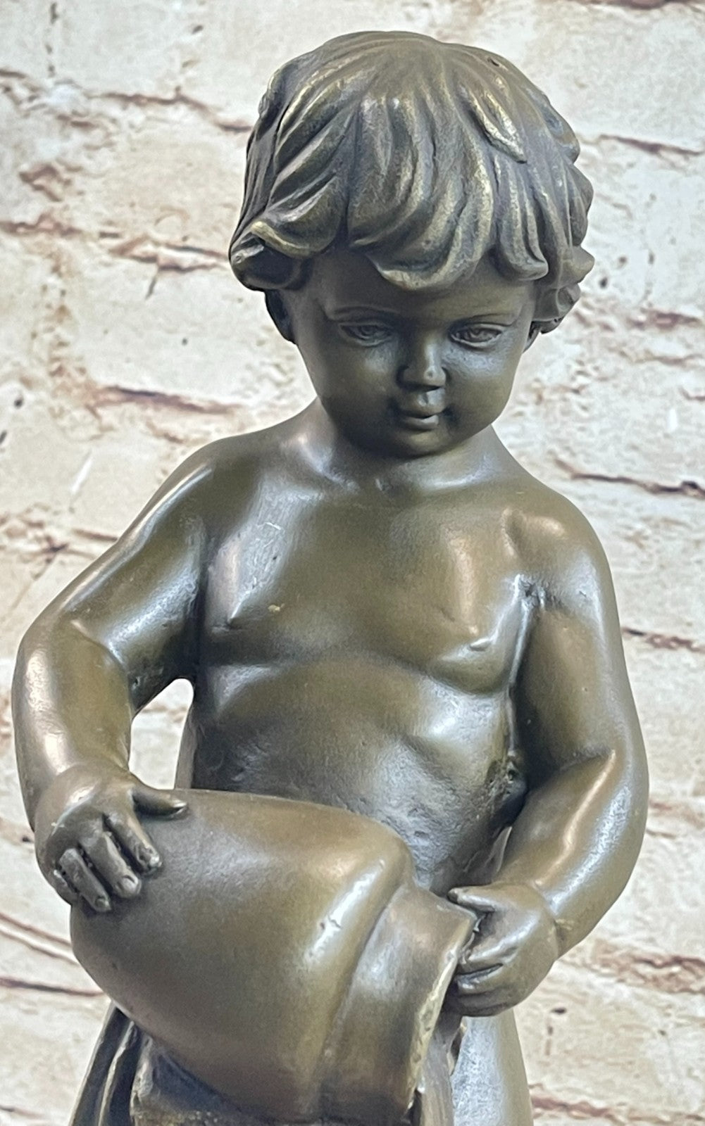 Vintage Real Bronze European Trophy Statue Boy Sculpture by Milo