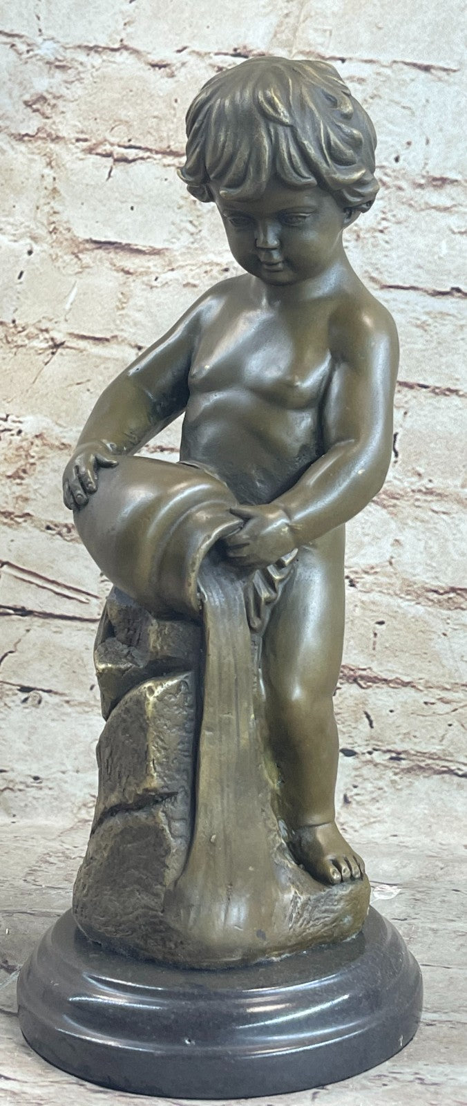 VINTAGE REAL BRONZE EUROPEAN TROPHY STATUE BOY M. FINELY DETAILED NUDE ARTWORK