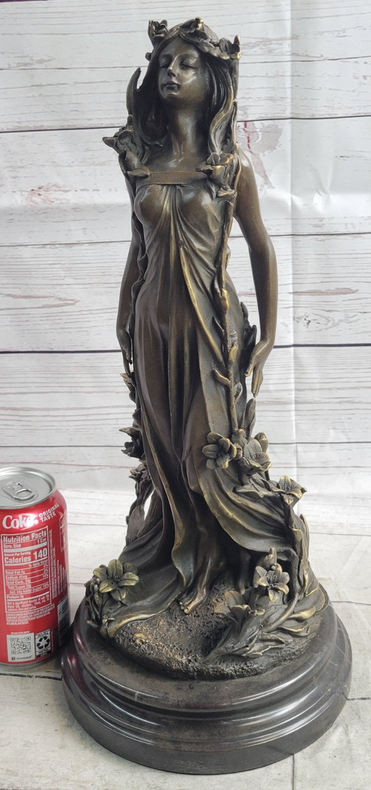 Art Nouveau Gilt Bronze Sculpture of a Young Girl Nude by Aldo Vitaleh Italy LRG