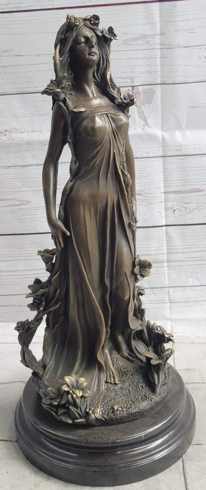 Art Nouveau Gilt Bronze Sculpture of a Young Girl Nude by Aldo Vitaleh Italy LRG