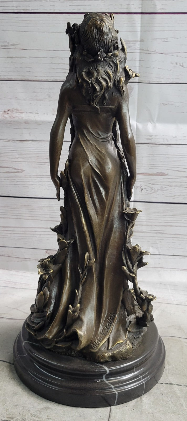 Art Nouveau Gilt Bronze Sculpture of a Young Girl Nude by Aldo Vitaleh Italy LRG