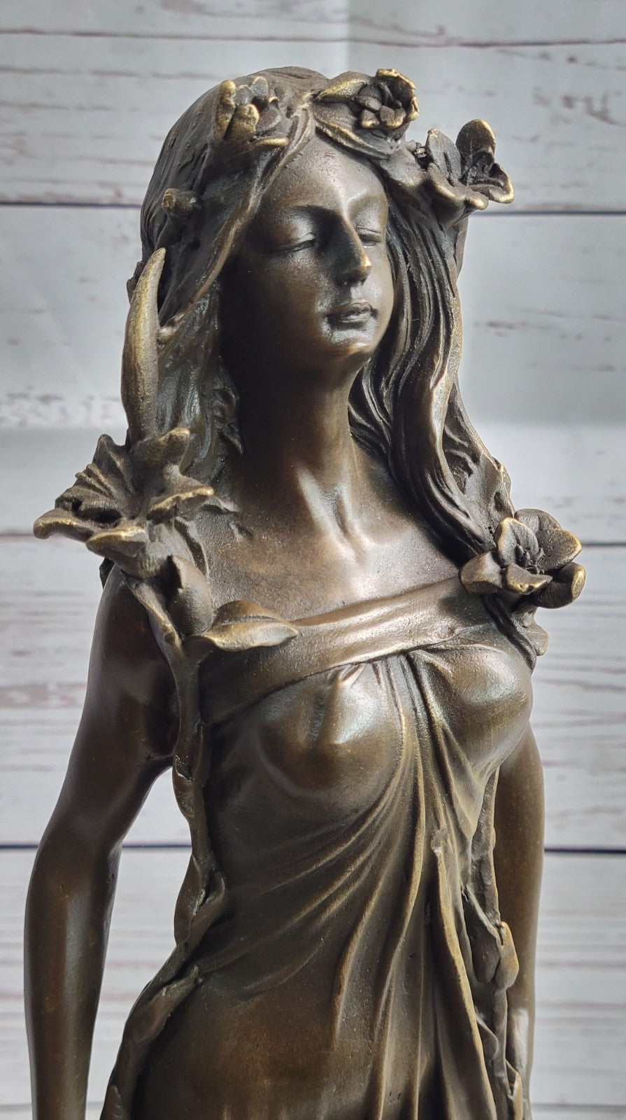 Art Nouveau Gilt Bronze Sculpture of a Young Girl Nude by Aldo Vitaleh Italy LRG