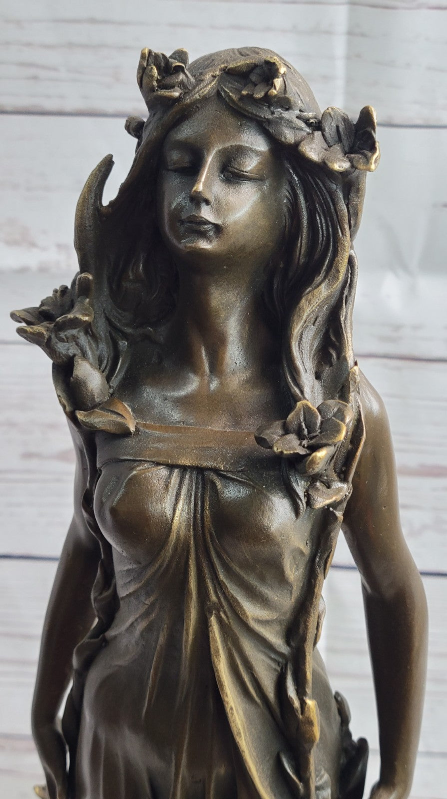 Art Nouveau Gilt Bronze Sculpture of a Young Girl Nude by Aldo Vitaleh Italy LRG