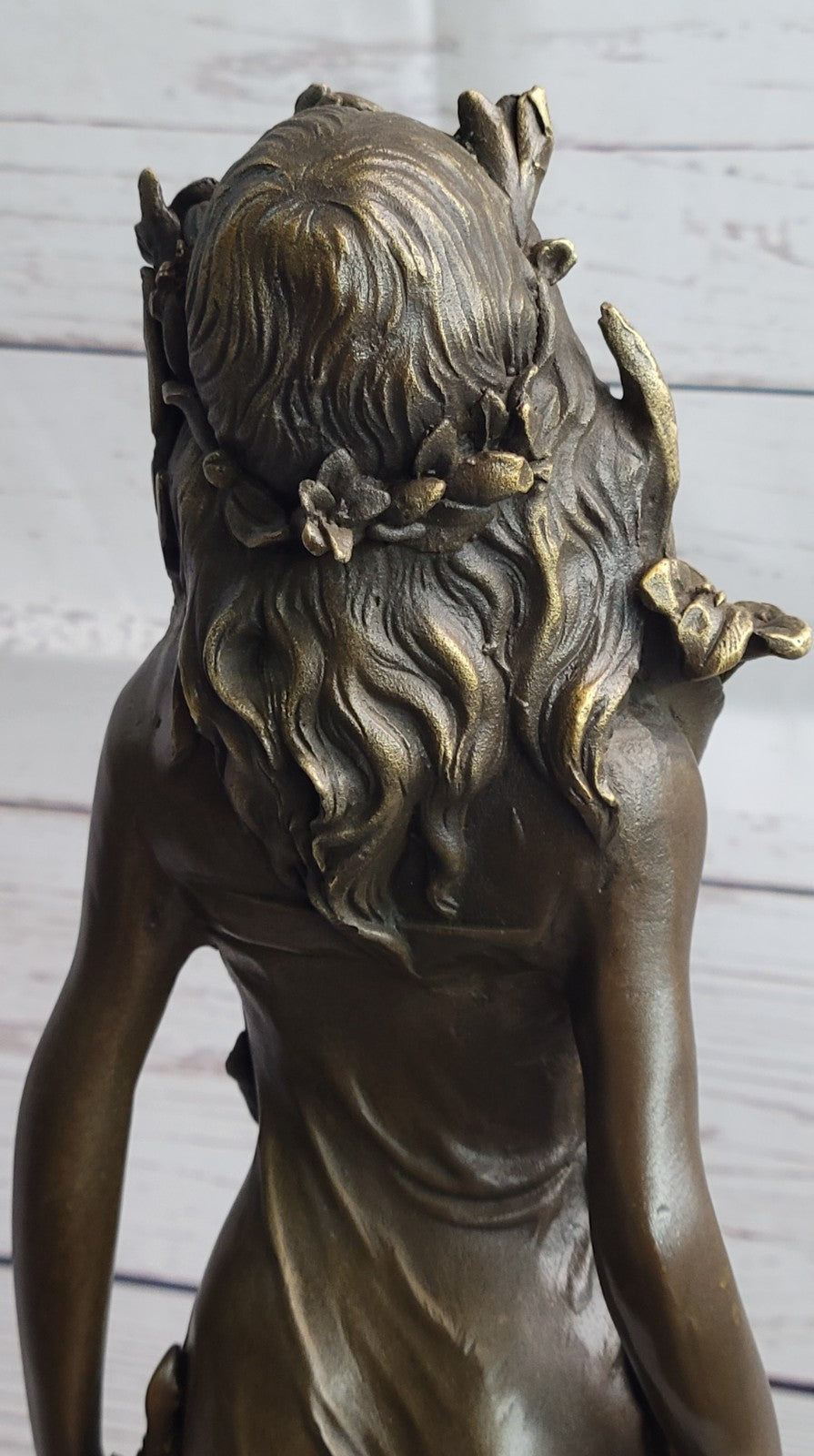 Art Nouveau Gilt Bronze Sculpture of a Young Girl Nude by Aldo Vitaleh Italy LRG