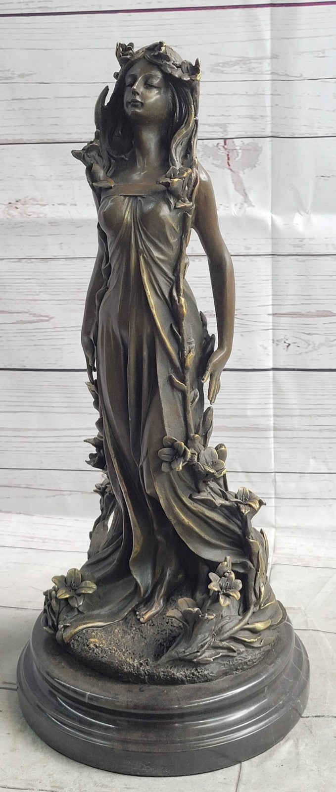 Art Nouveau Gilt Bronze Sculpture of a Young Girl Nude by Aldo Vitaleh Italy LRG