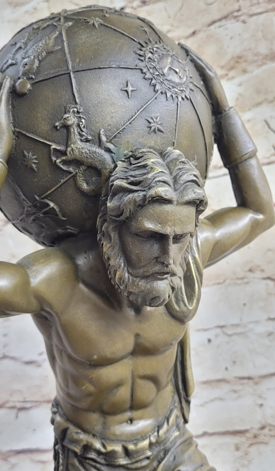 Buy Stunning Atlas Bronze Sculpture – Male Figurine with Marble Base Home Decor