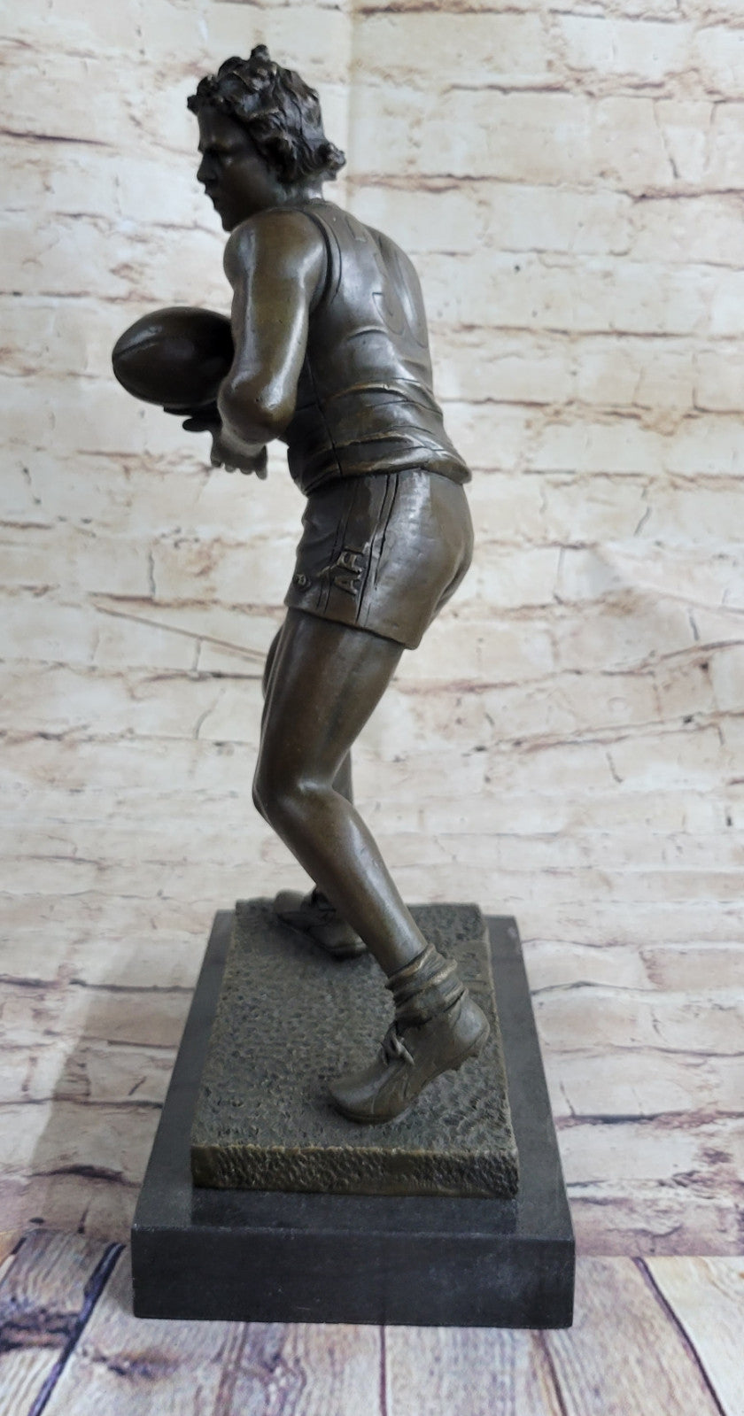 Art Deco 100% Bronze Marble Sculpture Statue Figure Rugby Football Player Deco