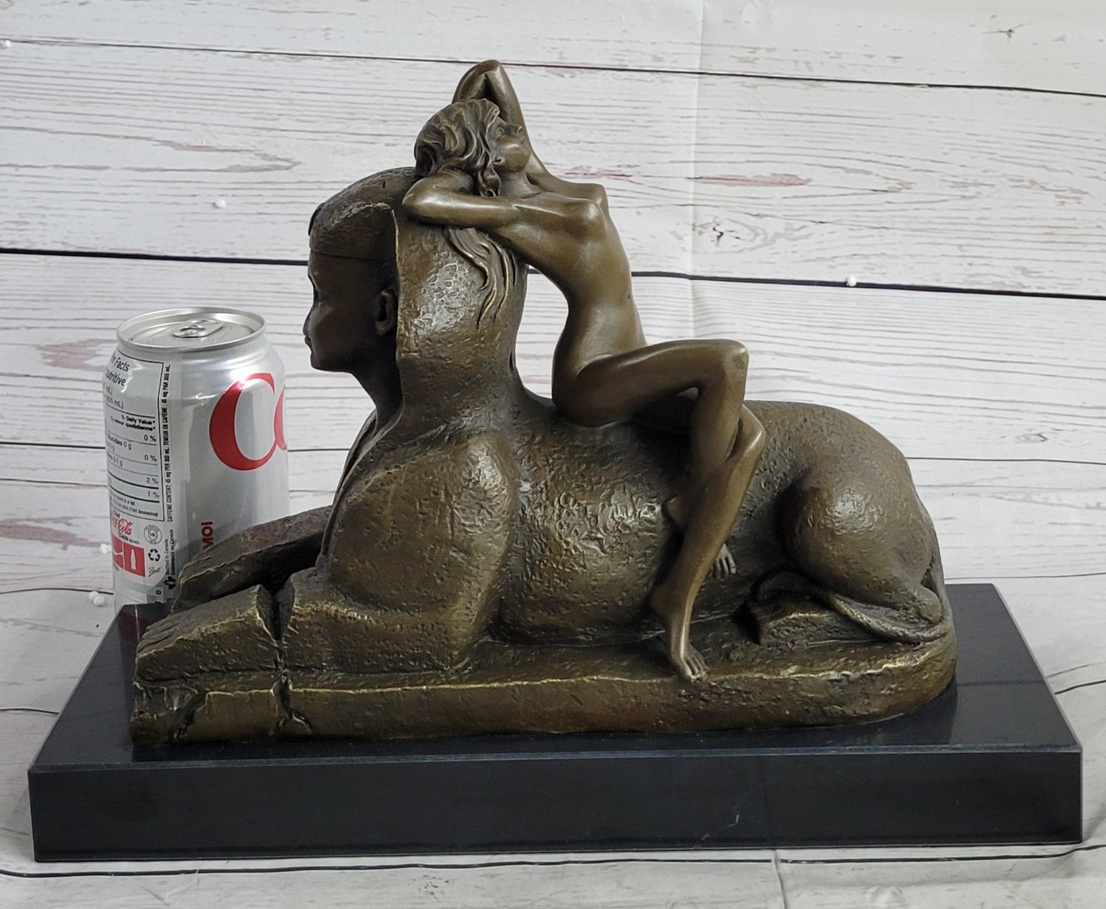 Egyptian Lion with Nude Nymph Bronze Sculpture Marble Statue Home Decoration