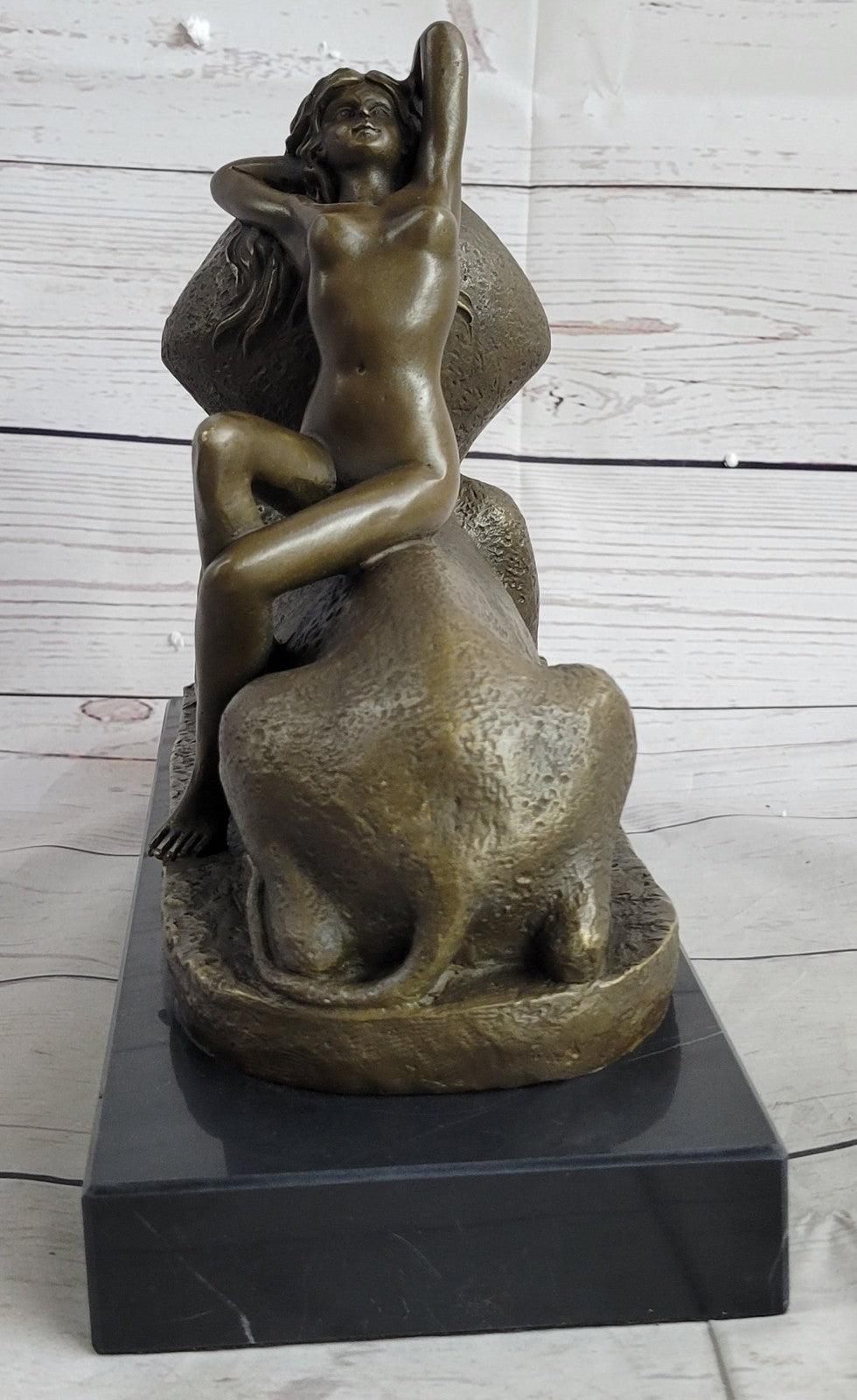 Egyptian Lion with Nude Nymph Bronze Sculpture Marble Statue Home Decoration