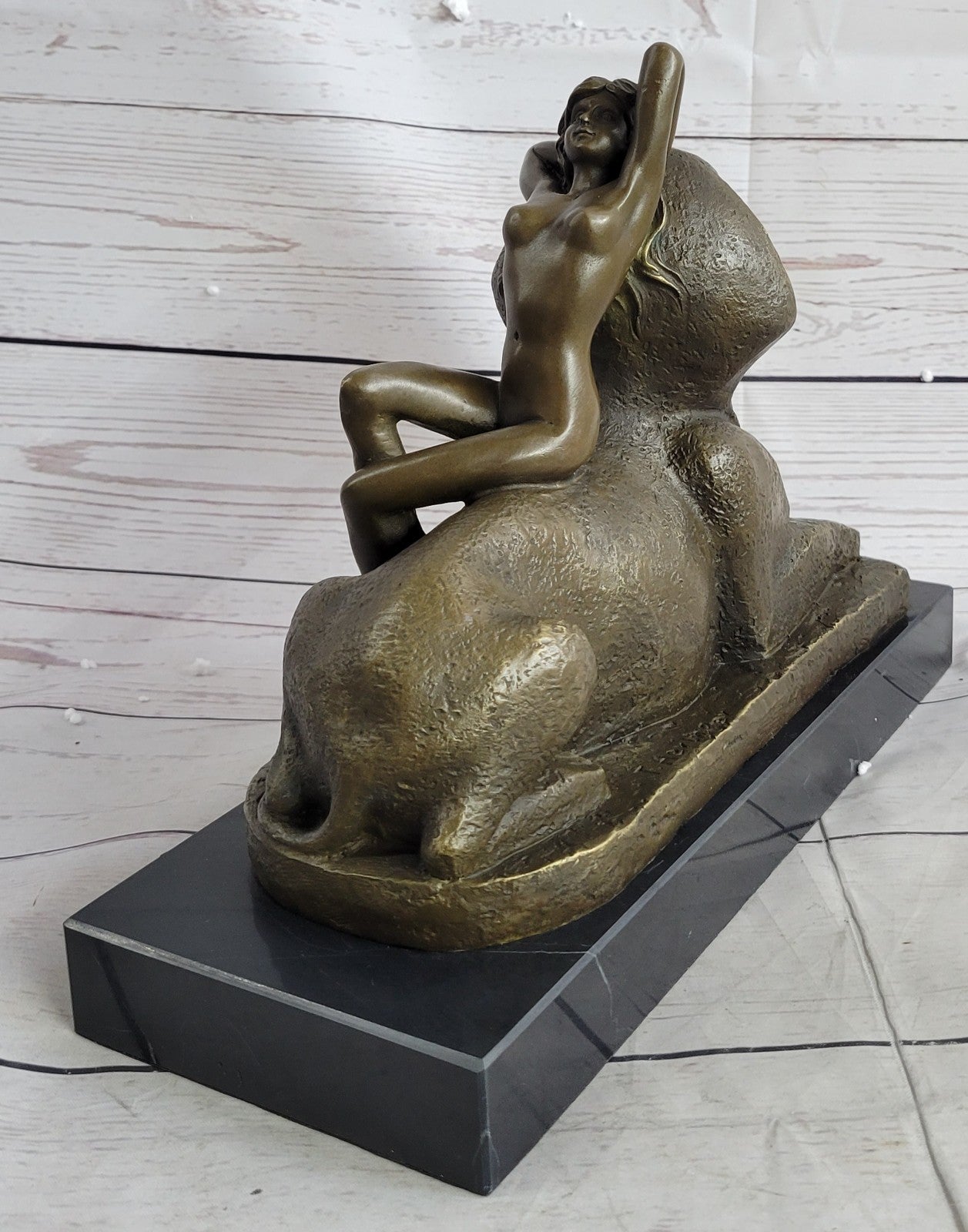 Egyptian Lion with Nude Nymph Bronze Sculpture Marble Statue Home Decoration