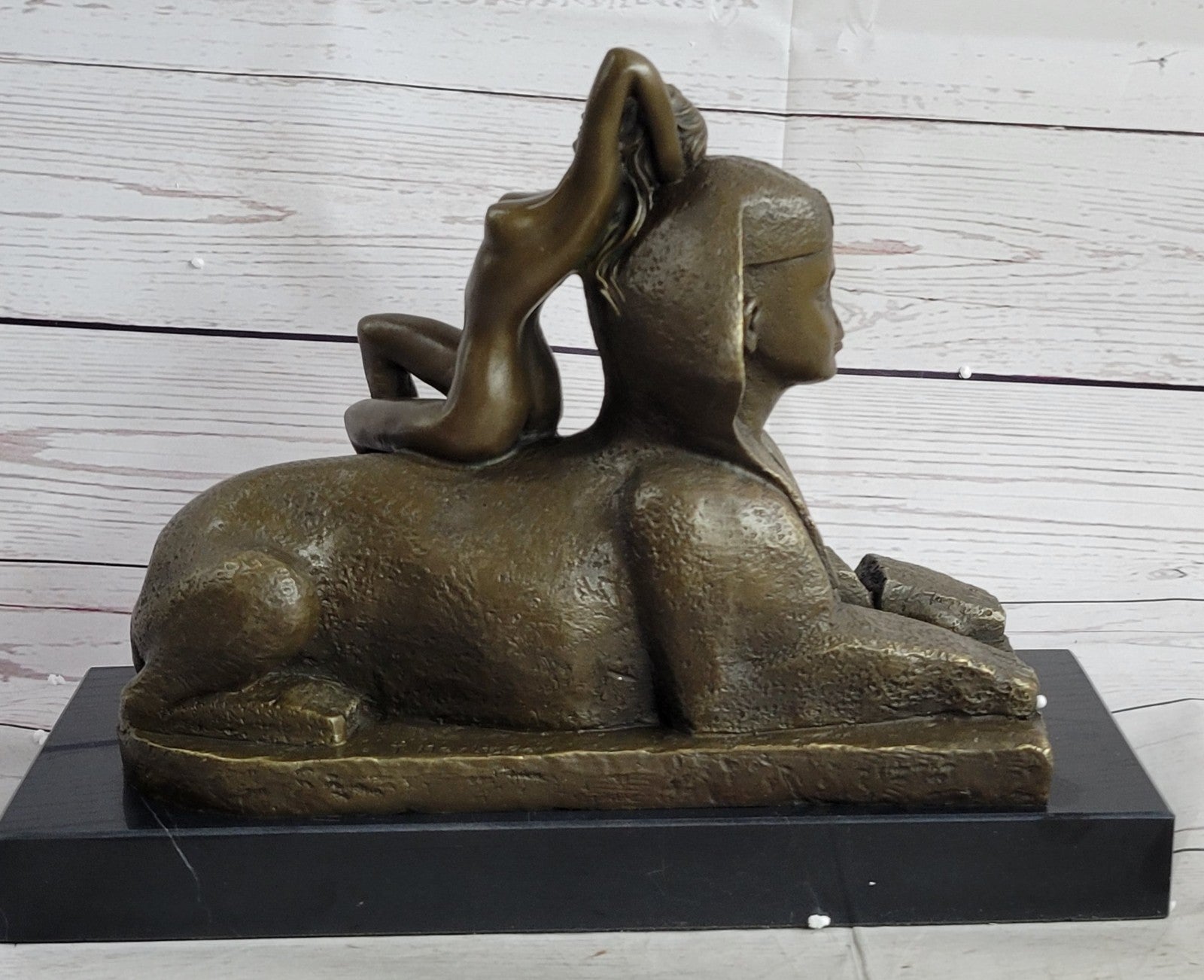 Egyptian Lion with Nude Nymph Bronze Sculpture Marble Statue Home Decoration