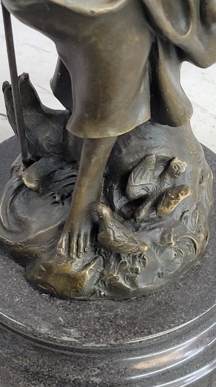 Art Nouveau Bronze Sculpture – Elegant Maiden Holding Rose in Garden