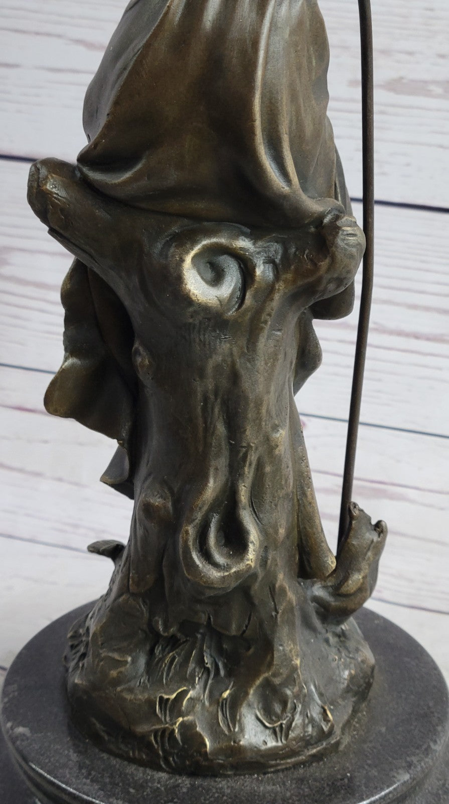 Art Nouveau Bronze Sculpture – Elegant Maiden Holding Rose in Garden