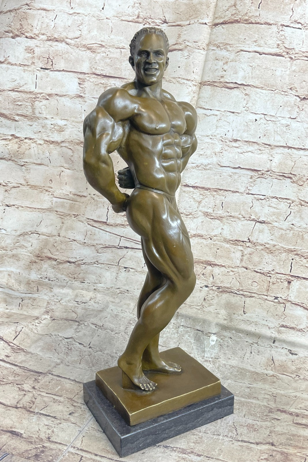 Art Deco Black Bodybuilder Bronze Sculpture Marble Base Figurine Figure Decorative