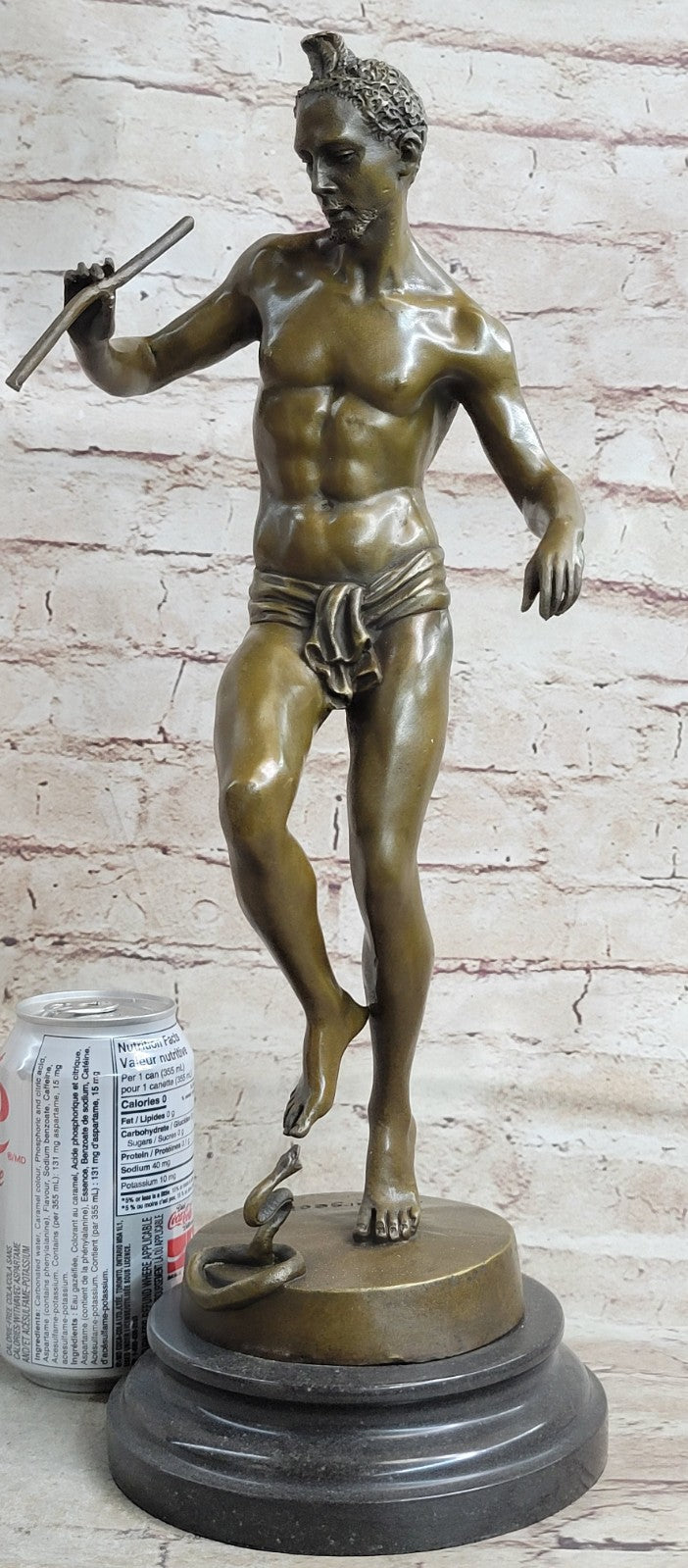 Art Deco Semi Nude Male Playing Music Snake Bronze Figurine Home Decorative GIFT