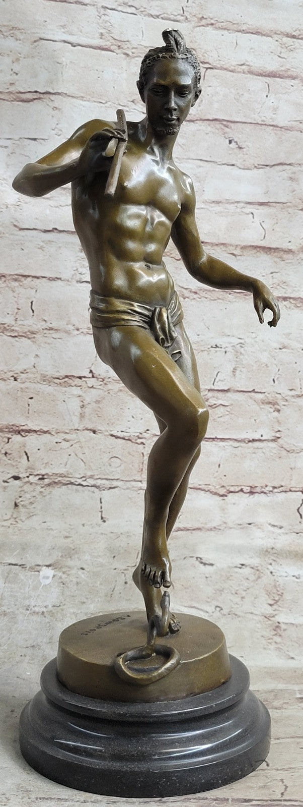 Art Deco Semi Nude Male Playing Music Snake Bronze Figurine Home Decorative GIFT