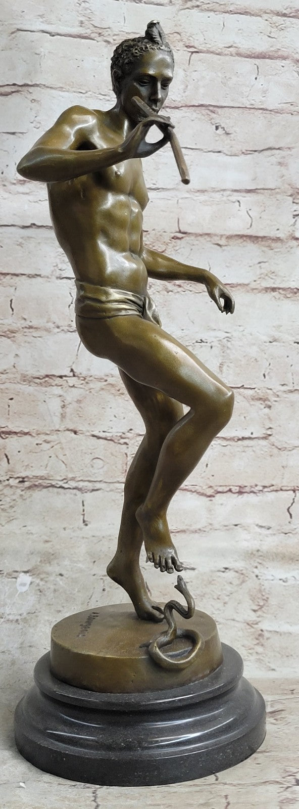 Art Deco Semi Nude Male Playing Music Snake Bronze Figurine Home Decorative GIFT