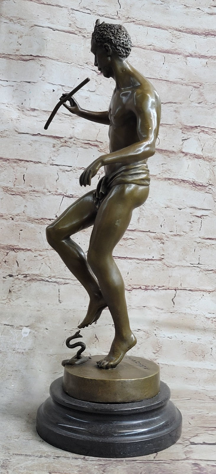 Art Deco Semi Nude Male Playing Music Snake Bronze Figurine Home Decorative GIFT