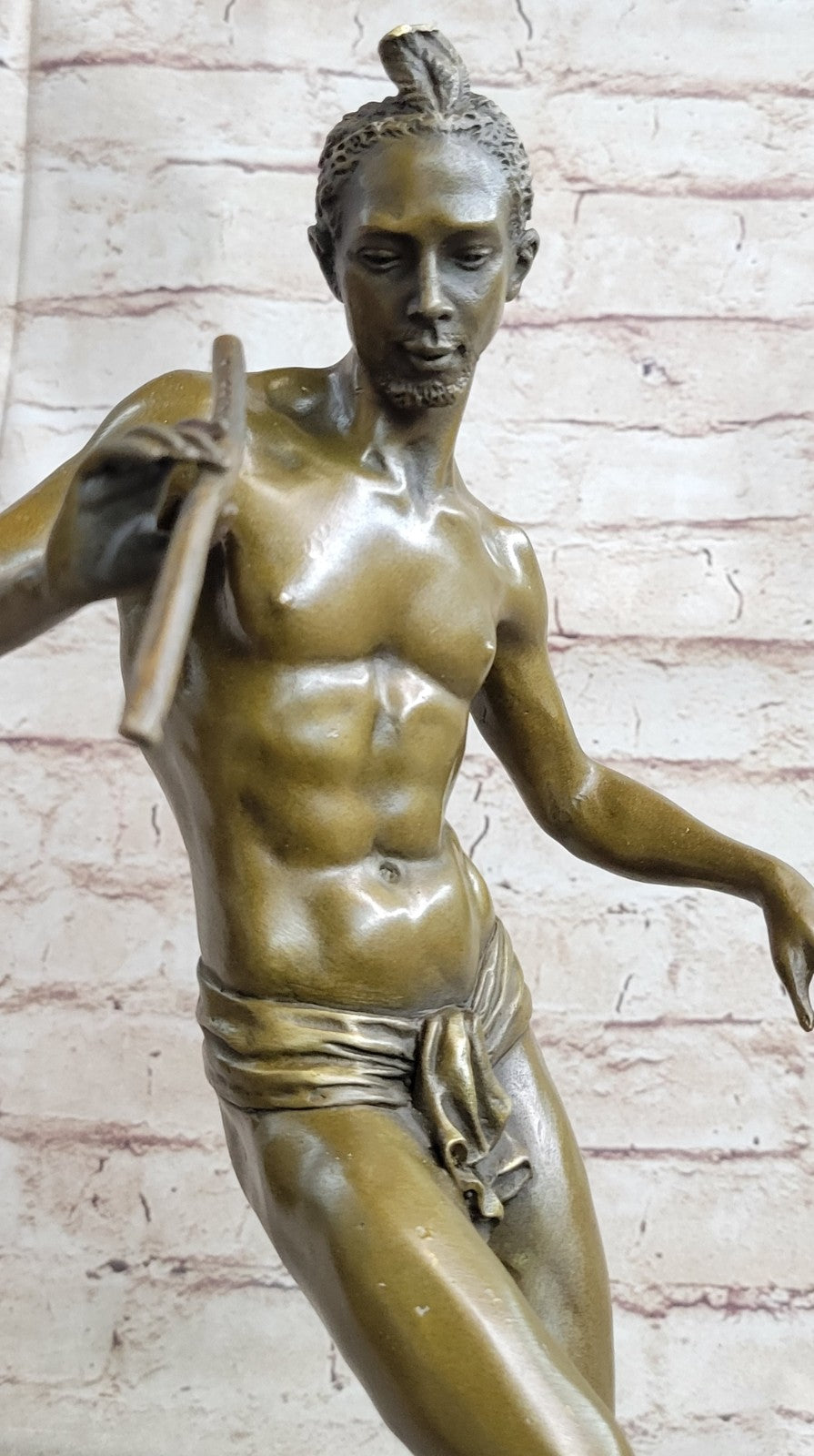 Art Deco Semi Nude Male Playing Music Snake Bronze Figurine Home Decorative GIFT