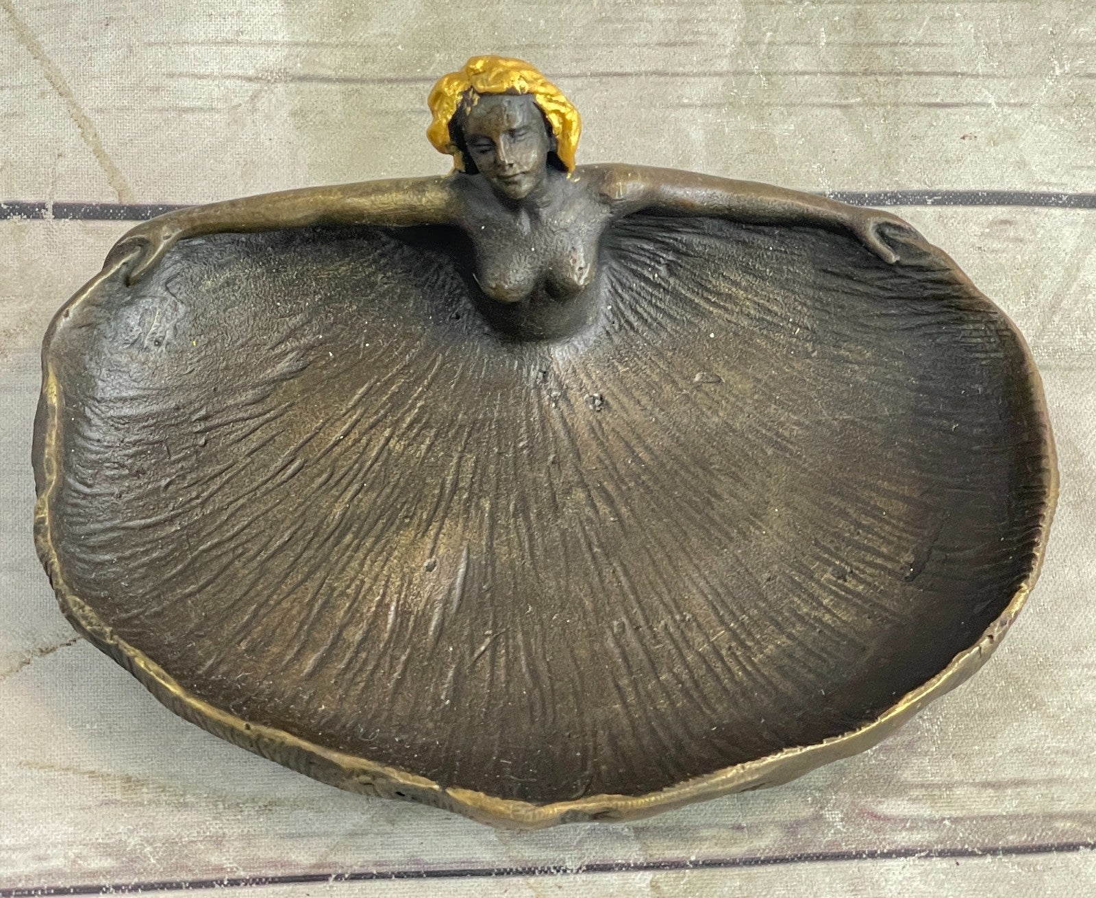 Handmade Gilt Soap Dish Jewelry Tray Bronze Sculpture Figurine by Rubin Fine Art