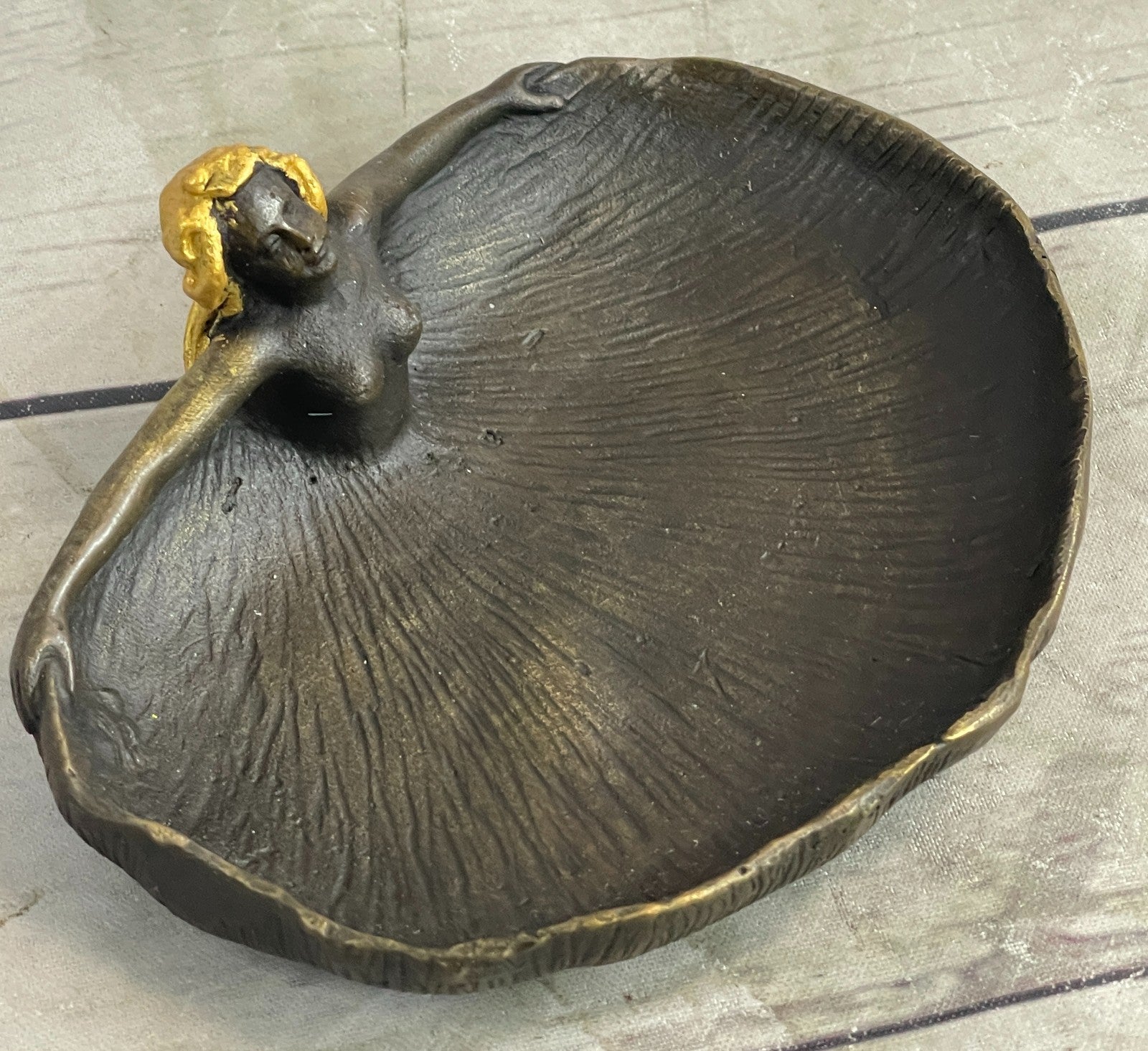 Handmade Gilt Soap Dish Jewelry Tray Bronze Sculpture Figurine by Rubin Fine Art