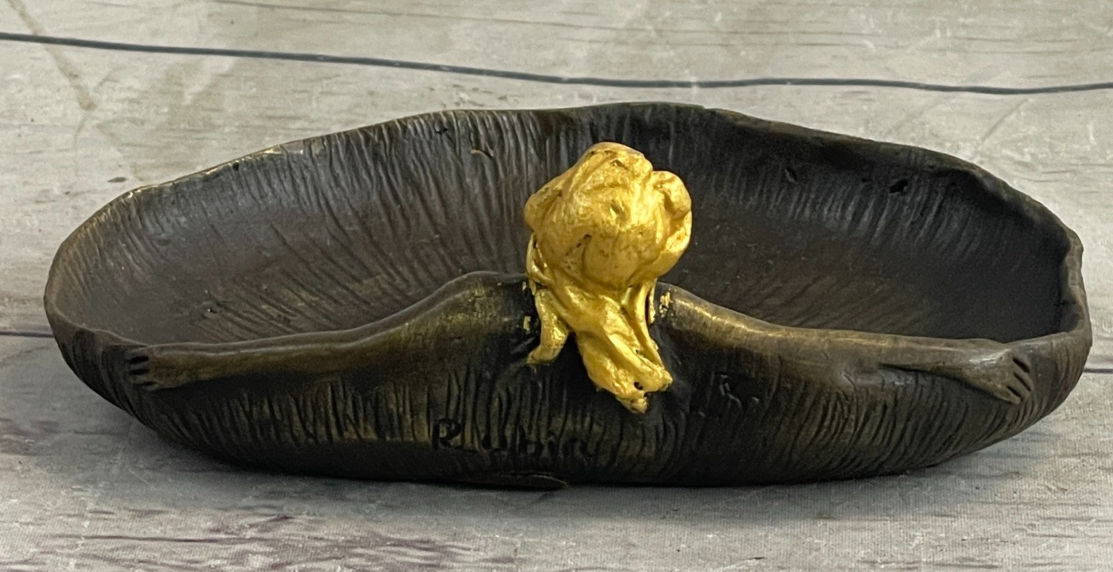 Handmade Gilt Soap Dish Jewelry Tray Bronze Sculpture Figurine by Rubin Fine Art